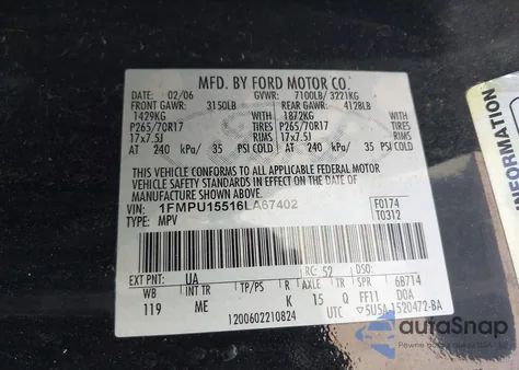 2006 Ford Expedition Xlt/Xlt Sport from USA, damaged, VIN 1FMPU15516LA67402